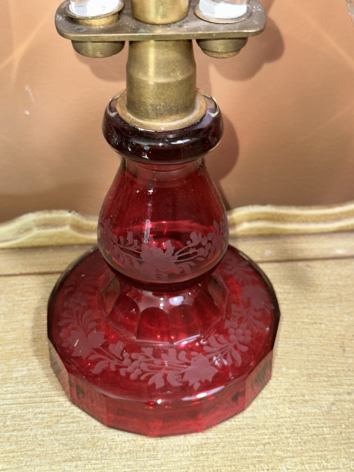 Vintage Pair of Cranberry Glass Mantle Lusters/Candelabras