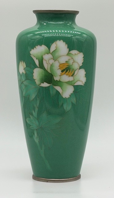 VASE Cloisonne green flower pattern Japan ikebana antique interior decor – 003