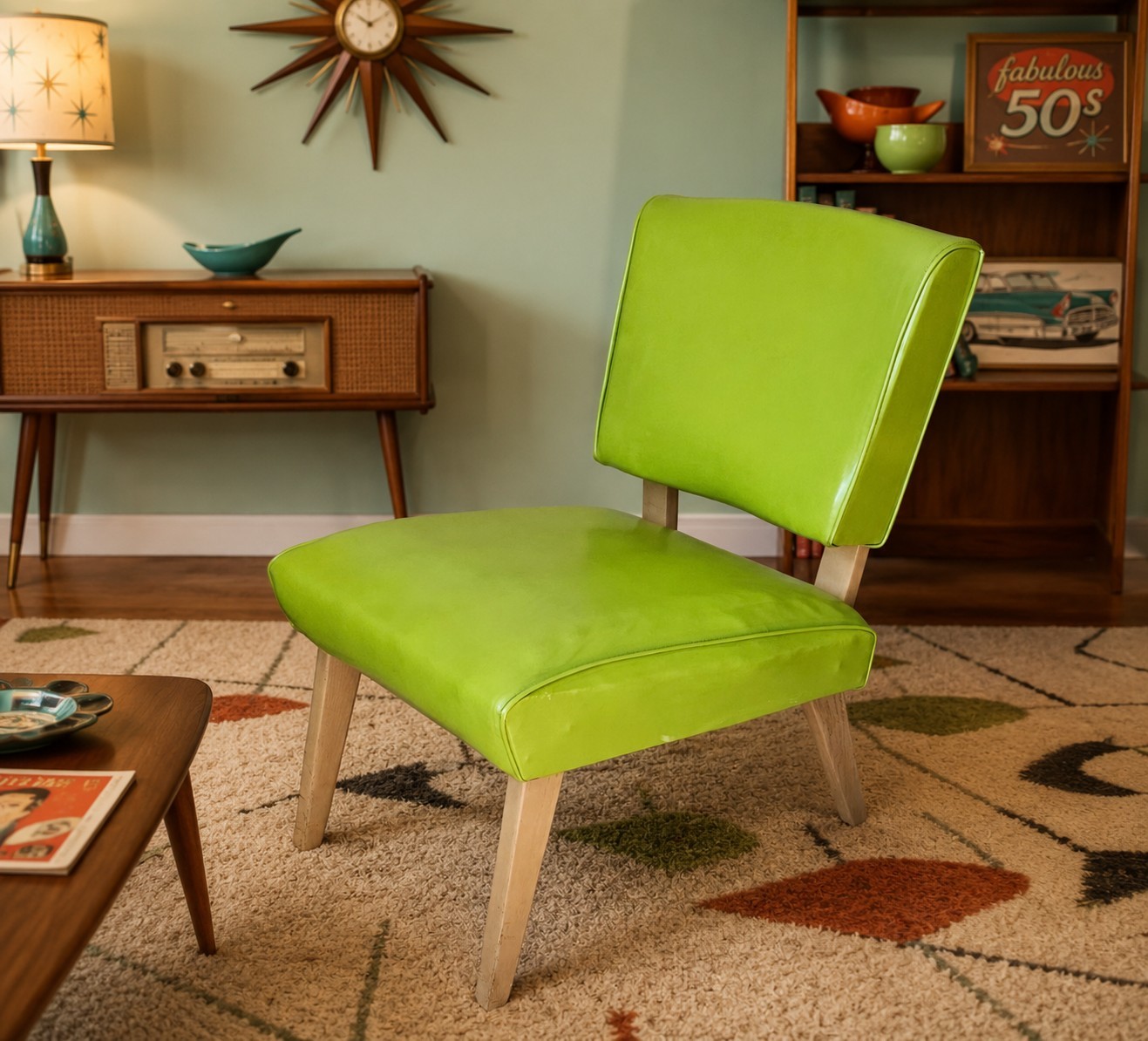 Vintage Viking Artline Lime Green Lounge Chair MCM Mid Century Vinyl Accent Seat