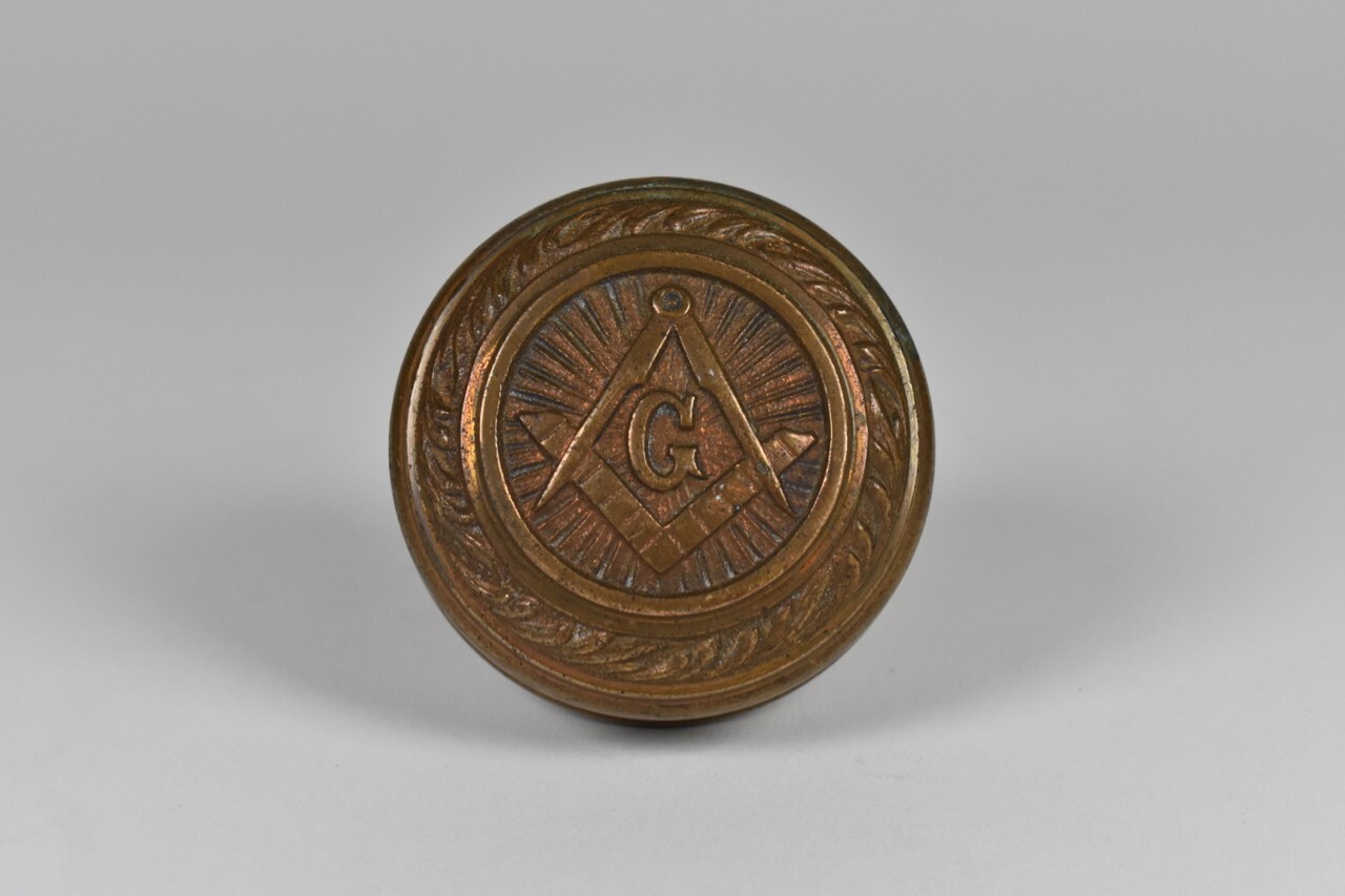 Cast Brass or Bronze Masonic Lodge Door Knob Square & Compasses G Emblem Antique