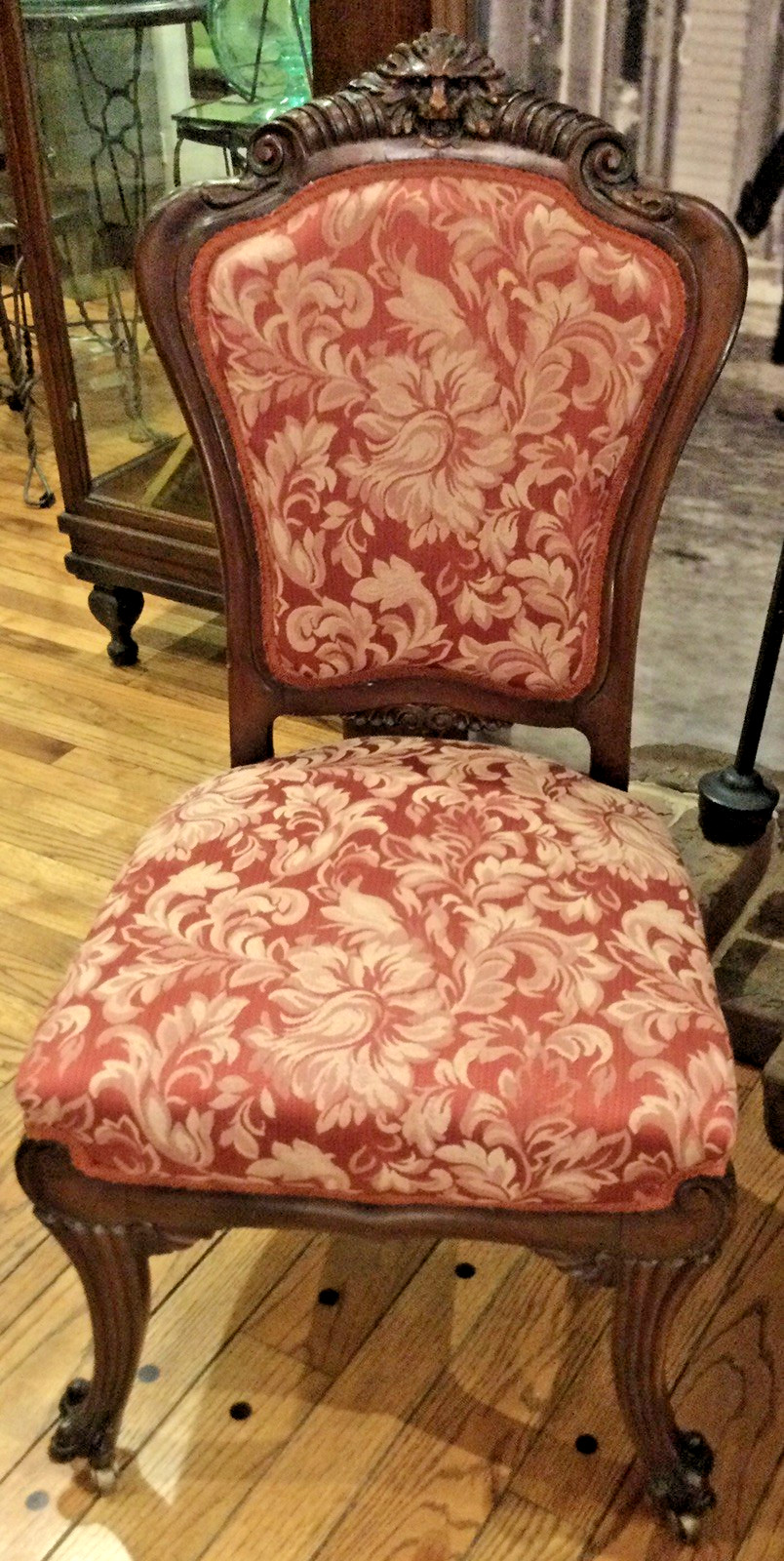 Antique 1800s European Ornate Carved BEDROOM SIDE CHAIR🆕Upholstery➕Pillow Shams
