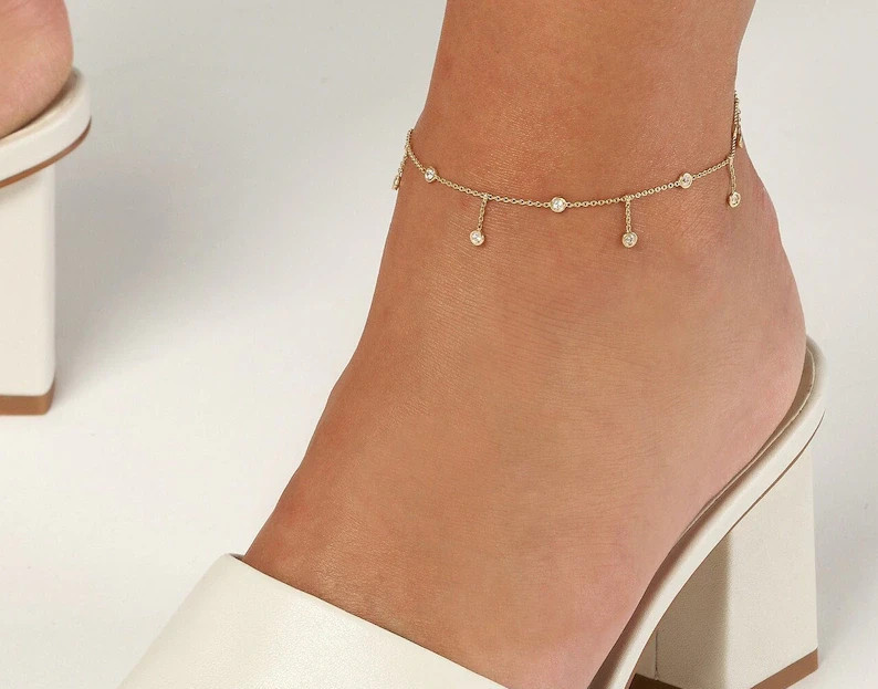 14K Yellow Gold Plated 8″ 2Ct Round Cut Lab-Created Diamond Women Classic Anklet