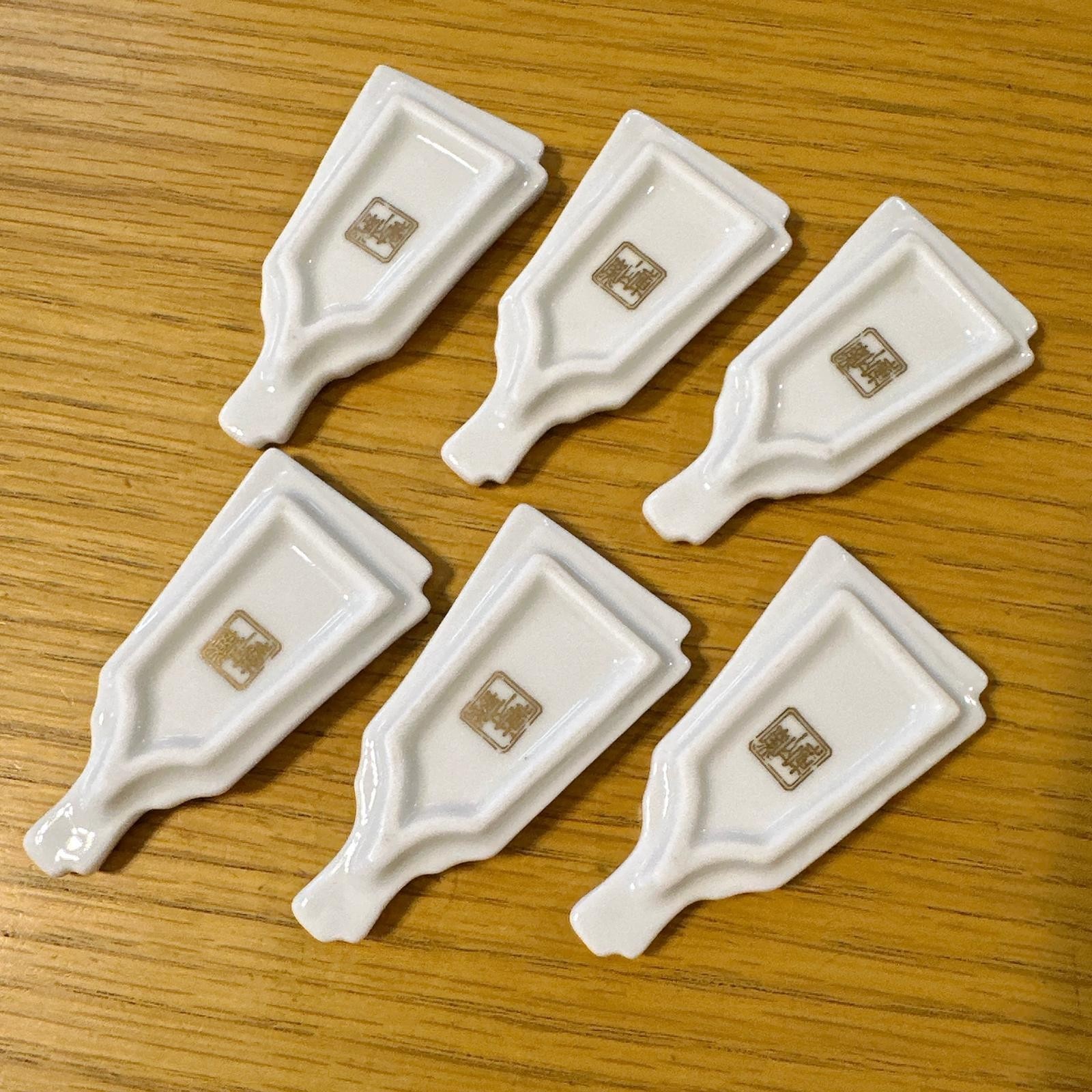 Japanese Mino Ware Ceramic Chopstick Rest Hagoita Battledore Shape Ball 6pc Set