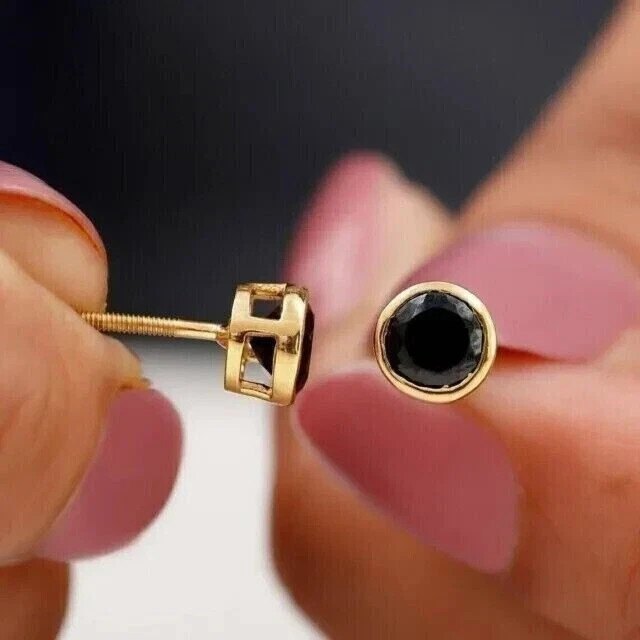 14K Yellow Gold Plated 0.50ct Round Cut Lab Created Black Diamond Stud Earrings