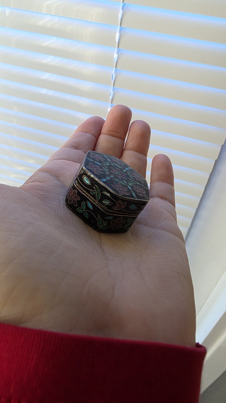 Vintage 925 Solid Sterling Silver Small Trinket Box Cloisonne floral Enamel 25g
