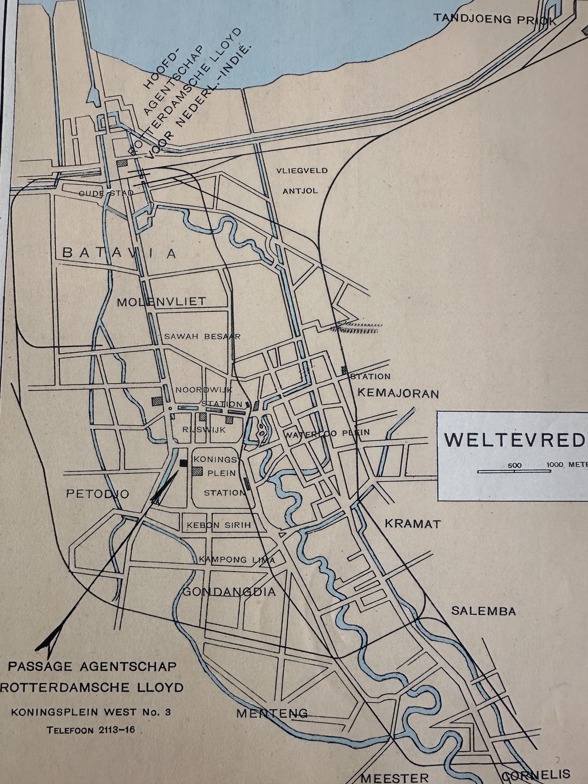 Batavia Weltevreden plan Steamship Rotterdam Lloyd 1931 route scarce Dutch map