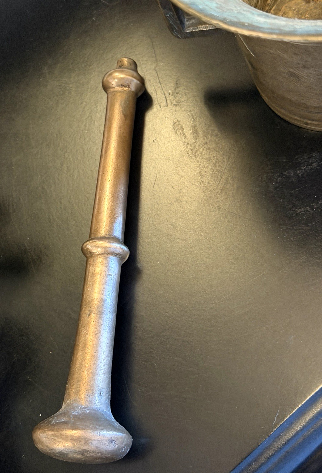 Antique Heavy Solid Brass Mortar And Pestle Large Pharmacy Apothecary Dated 1895