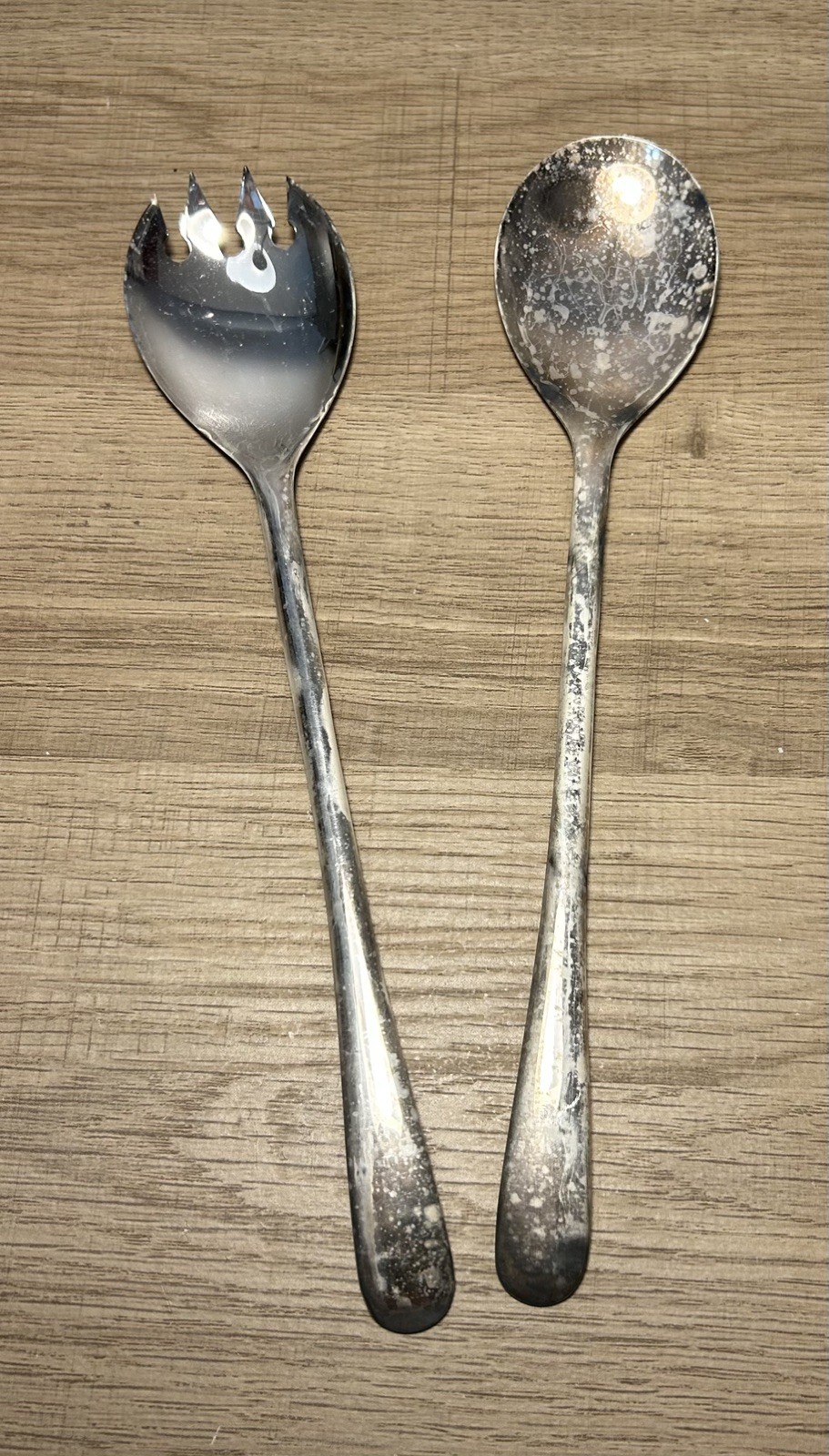 Vintage Silver Plate Italy Serving Salad Spoon and Fork Set 9.25” Elegant