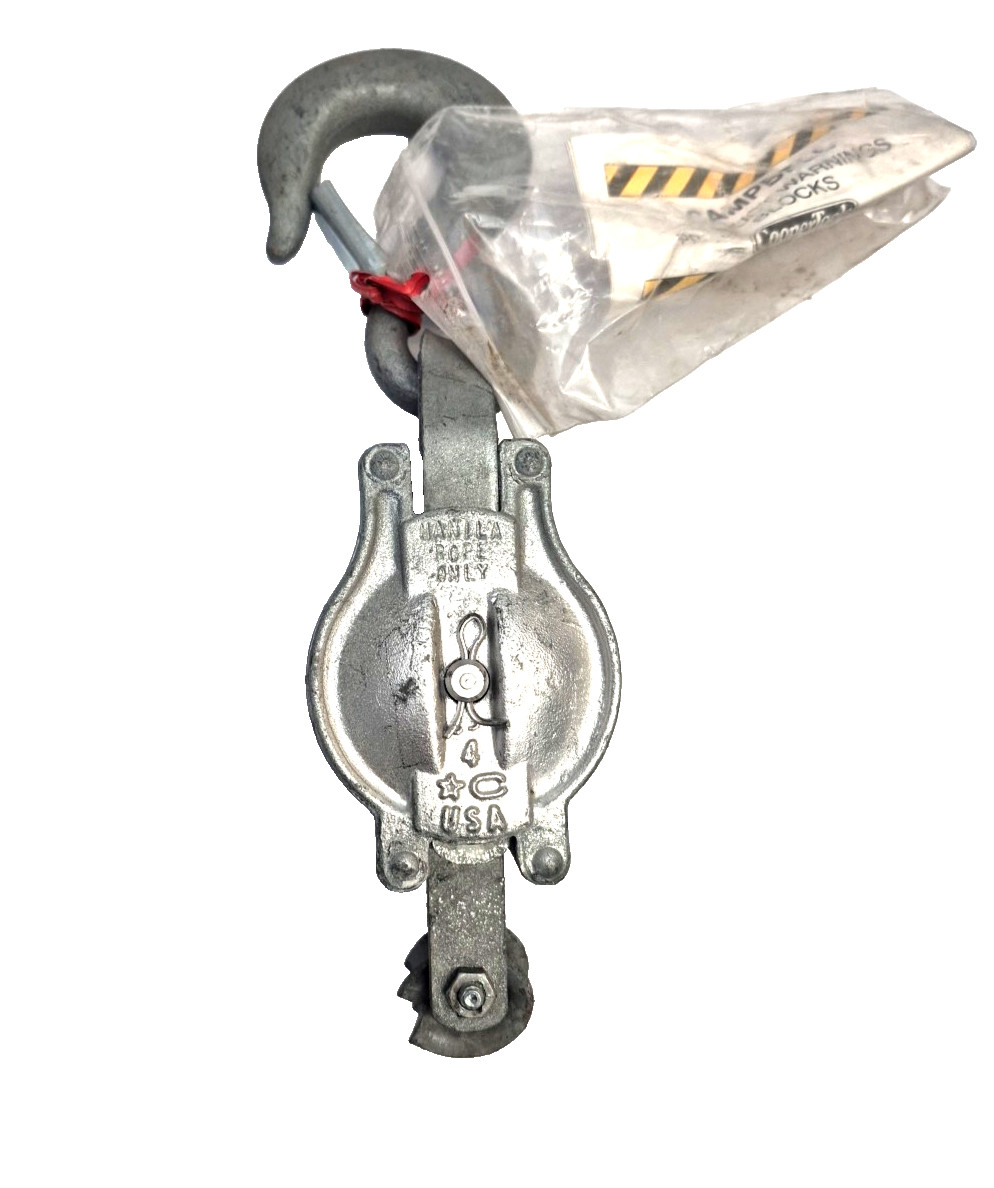Campbell Galvanized Iron Shell Manila Rope Triple Sheave Pulley Block with Hook