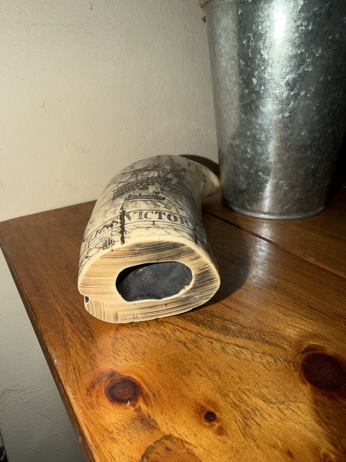 SCRIMSHAW RESIN REPRODUCTION WHALE TOOTH WITH HORATIO NELSON AND HMS VICTORY