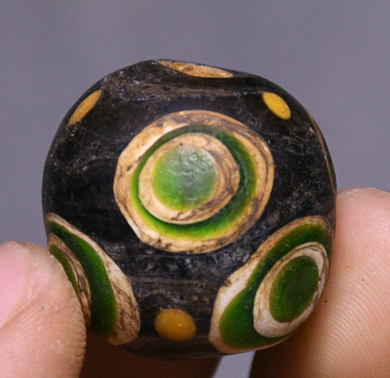 0.9″ Old Chinese Purple Coloured Glaze Carved Dynasty Feng Shui Bead Pendant
