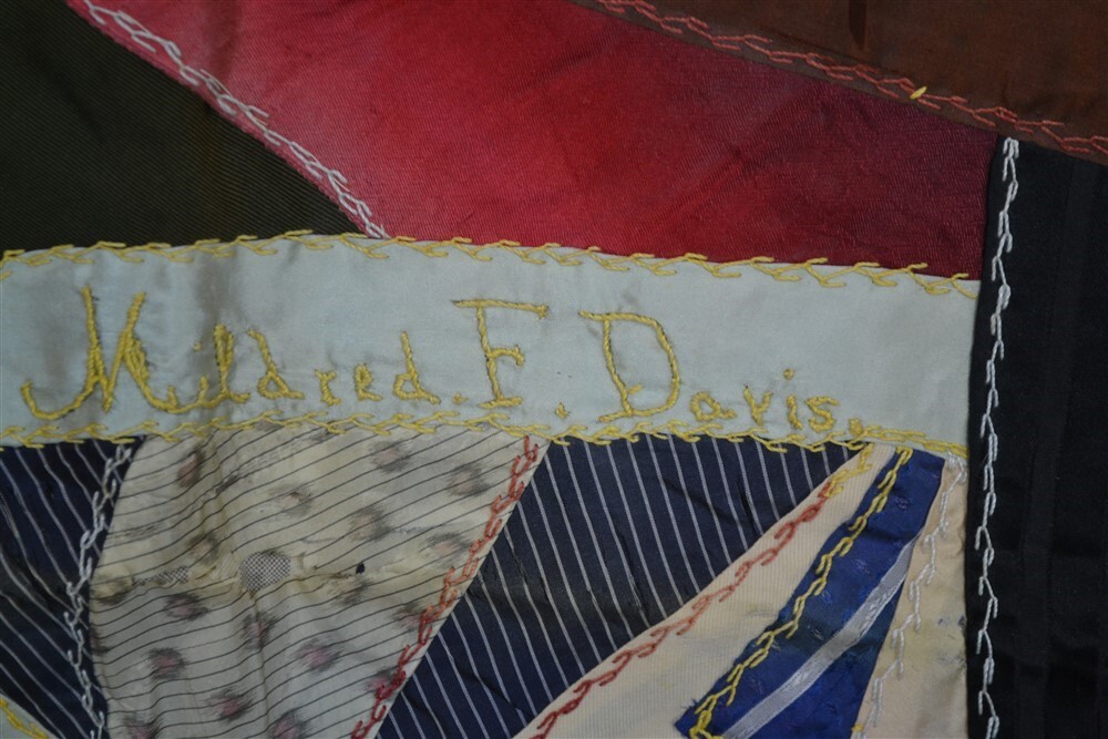 antique crazy quilt silk embroidered 62×64 hand made Victorian signed original