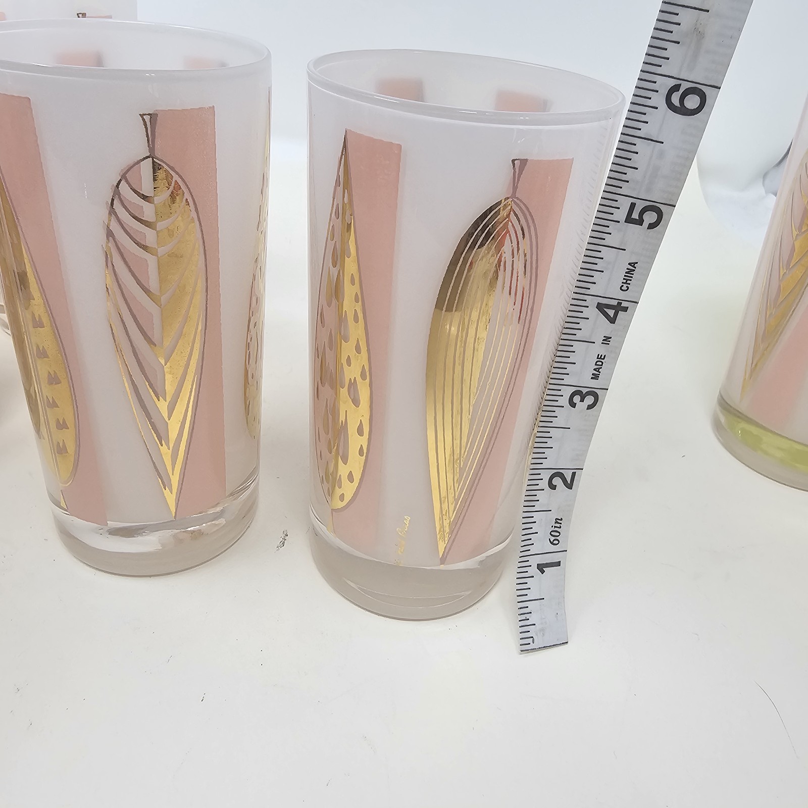 Mid-Century Fred Press Signed 22-Karat Pink Gold Leaves Glasses – Set of 8