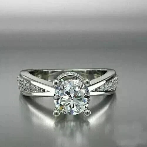 14K White Gold Plated 2ct Round Cut Lab Created Diamond Women Band Wedding Ring