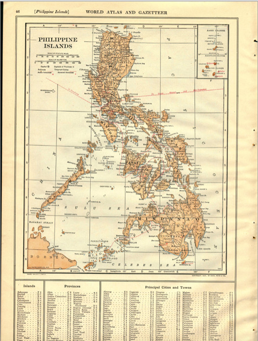 1914 Original Map “Pennsylvania” or “Philippine Islands” Vintage Collier Atlas