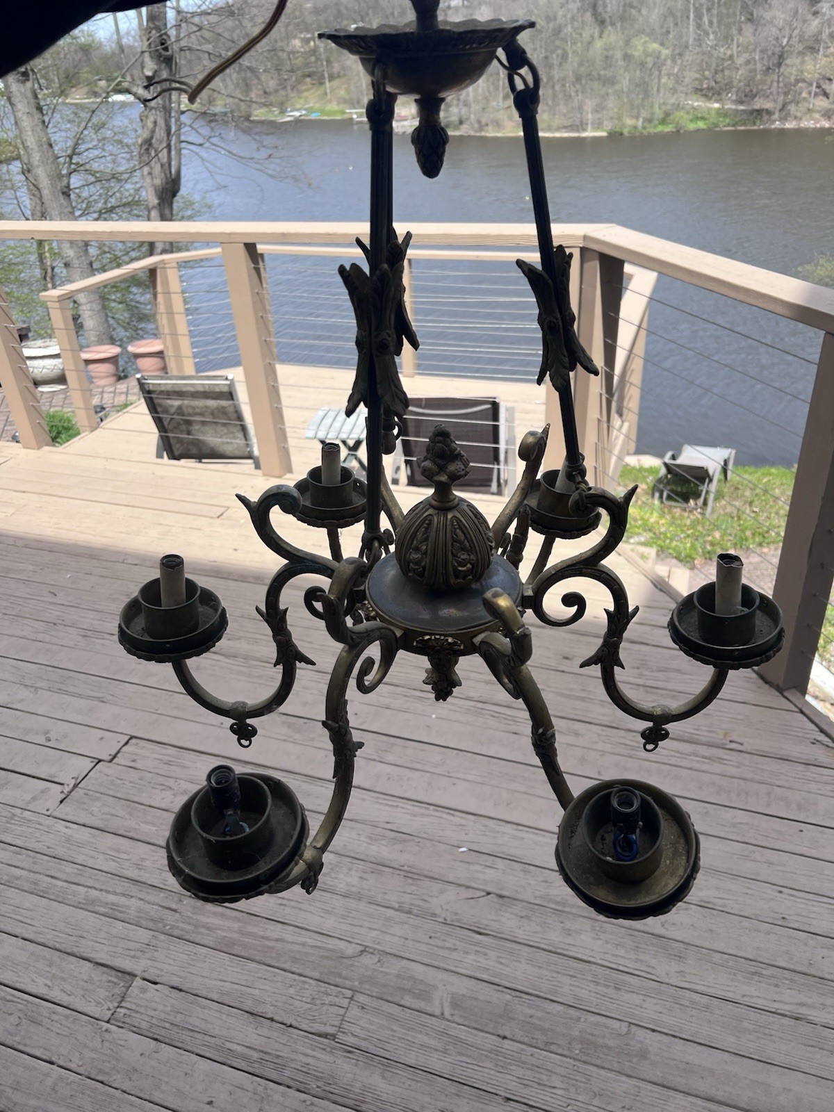 Vintage brass Large chandelier light Hollywood Regency Castle Victorian Spanish