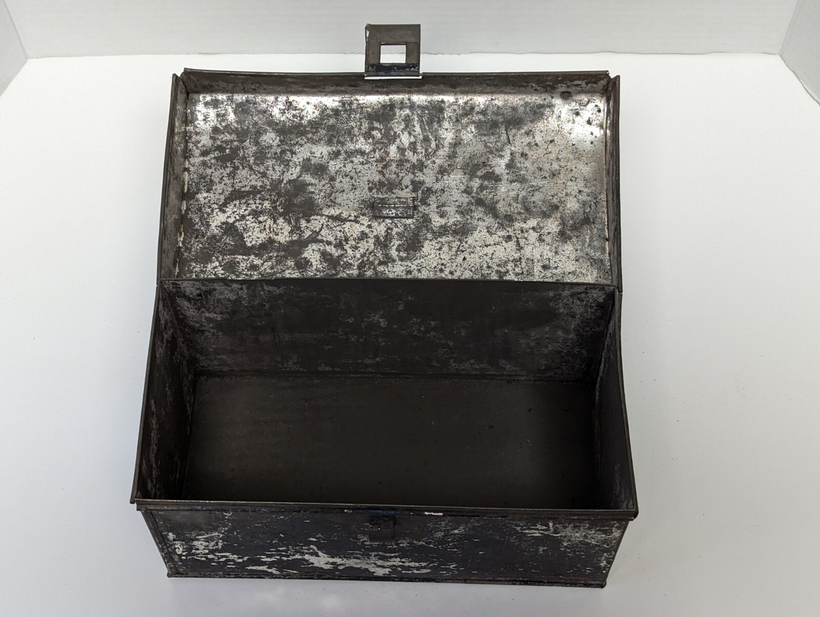 Antique Tin Document Box Primitive Deed Toleware Painted Black & Red Tole 8-5/8″