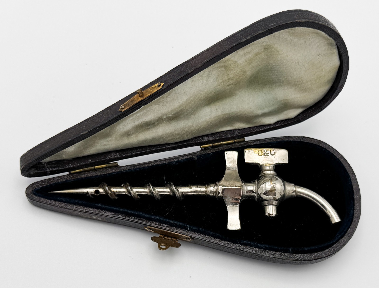 Antique English Gaskell & Chambers Champagne Tap in Original Box g/w Corkscrew