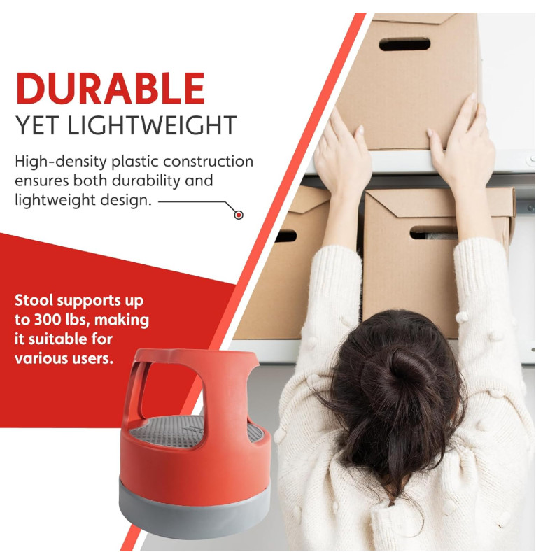 Cramer Scooter Stool 2-Step Rolling Step Stool 300 lb Red Plastic 16″