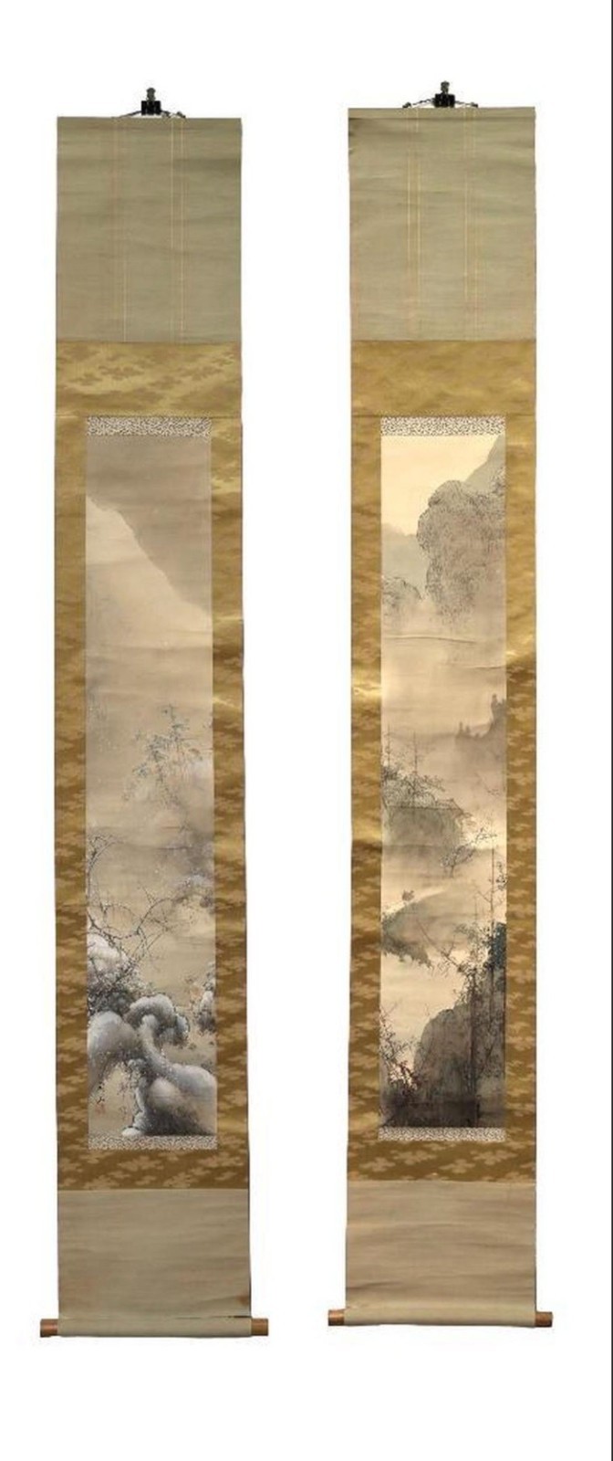 Japanese Landscape Diptych Scrolls w/Original Tomobako by Iwai Shozan