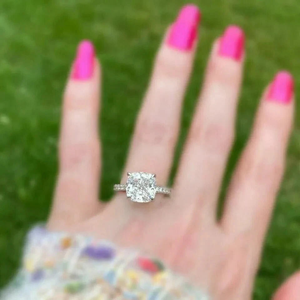 2.00Ct Cushion Cut Lab-Created Diamond Engagement Ring 14K White Gold Finish