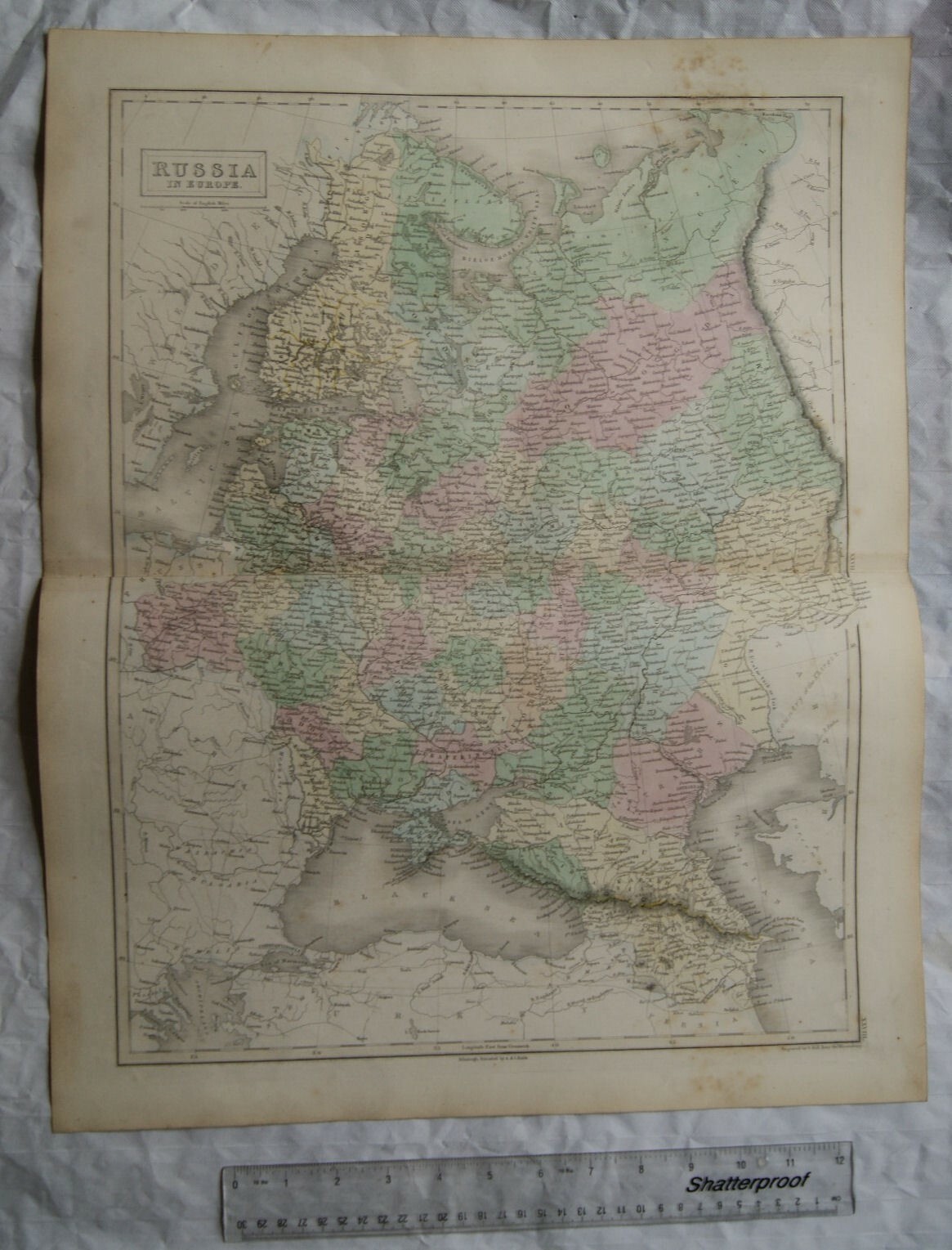 1850 Black’s steel engraved map Russia in Europe