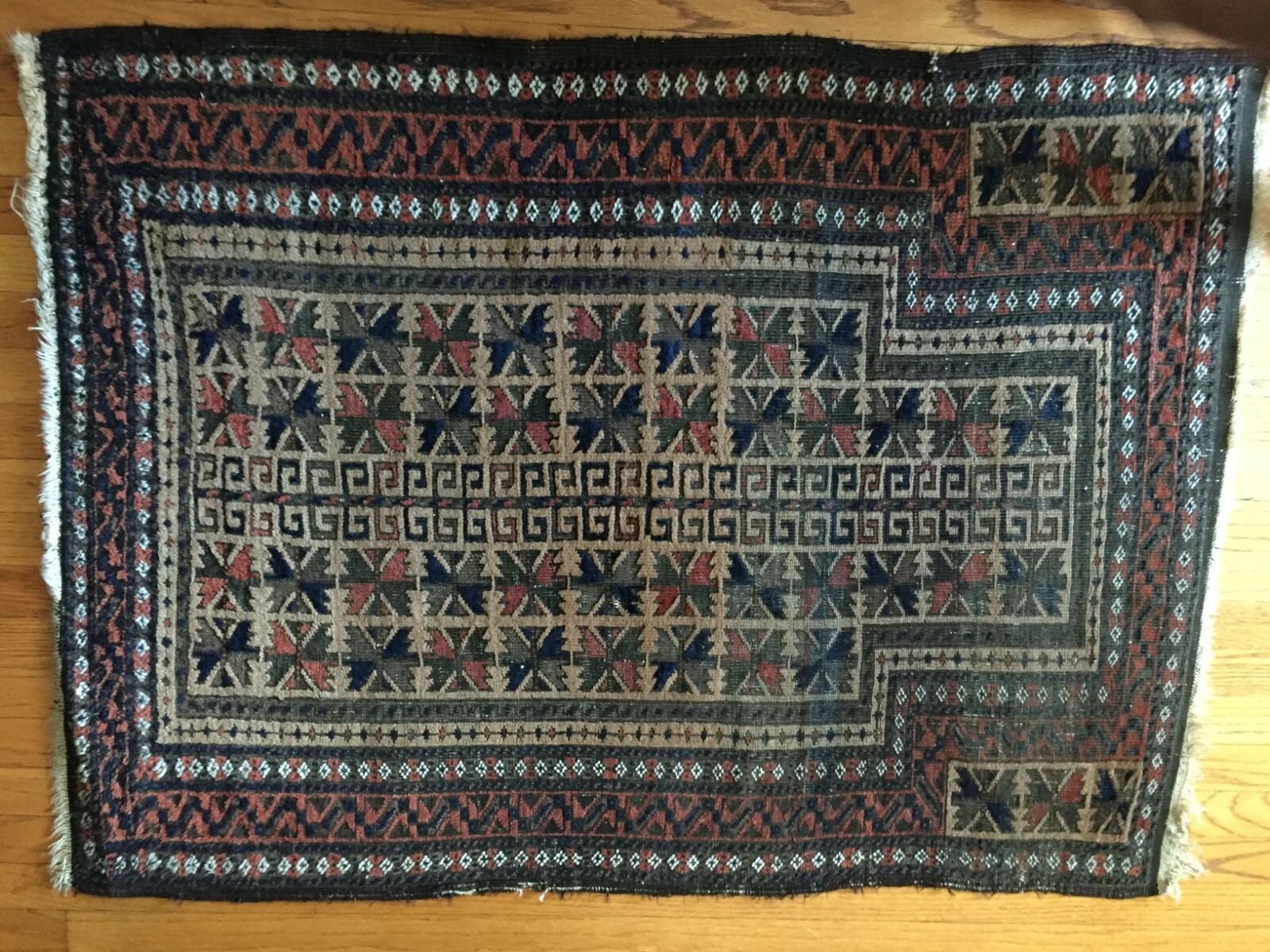 Antique Hand Knotted Tribal Wool Prayer Rug 50 inches x 37 inches
