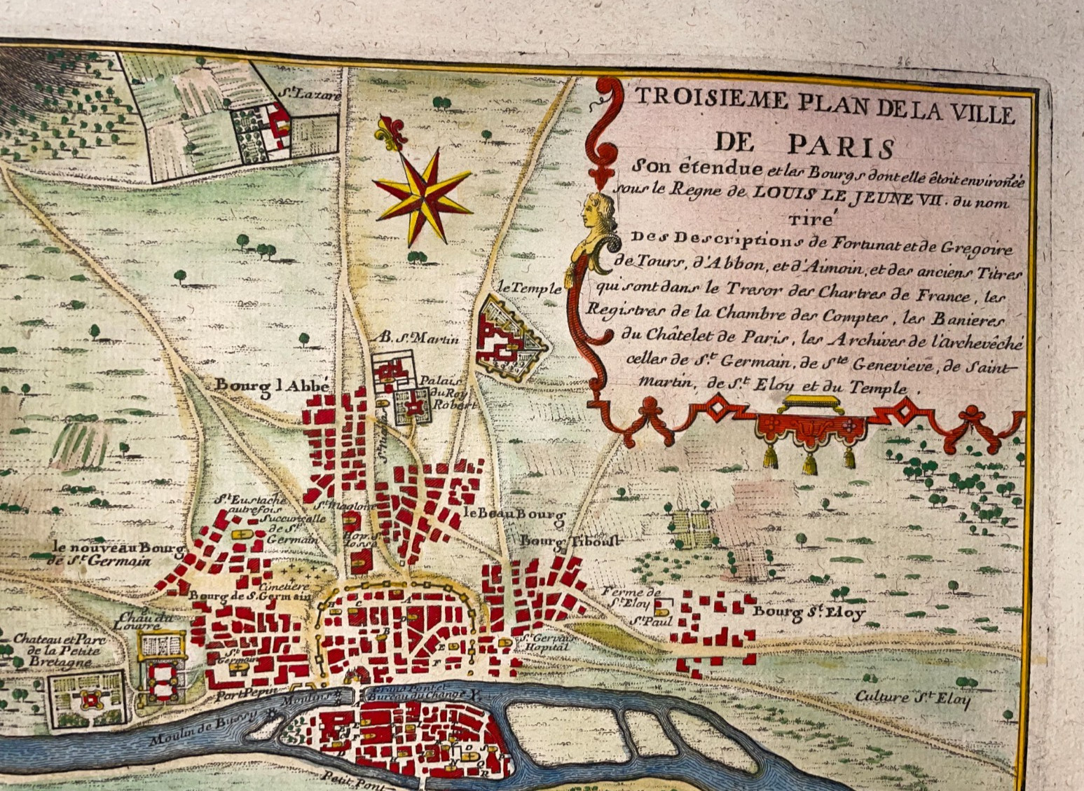 PARIS THIRD PLAN 1714 FRANCE NICOLAS DE FER RARE ANTIQUE CITY MAP 18TH CENTURY