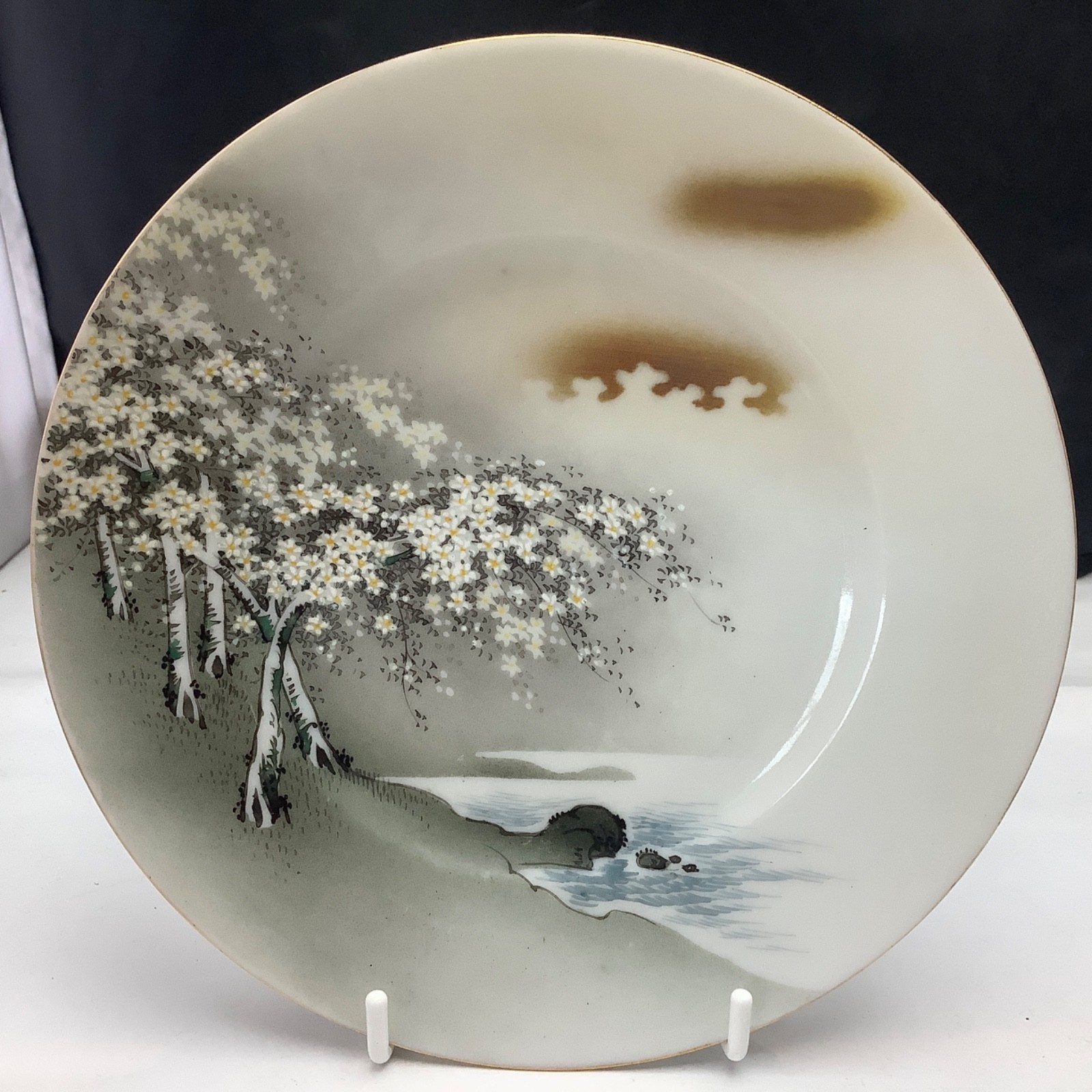 Antique Japanese Eggshell Porcelain Plate 18.25cm – Scenery – Meiji Period