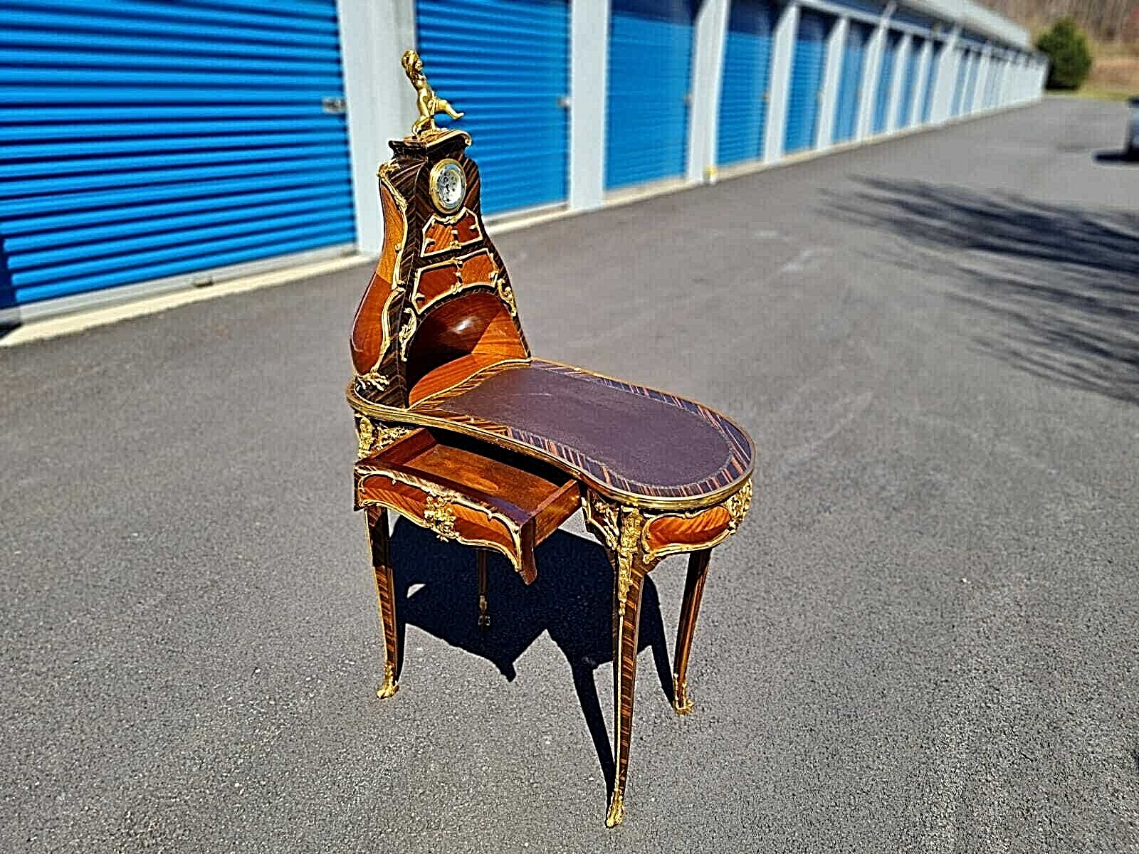 French style Marquetry Gilt Bronze Desk/table with clock