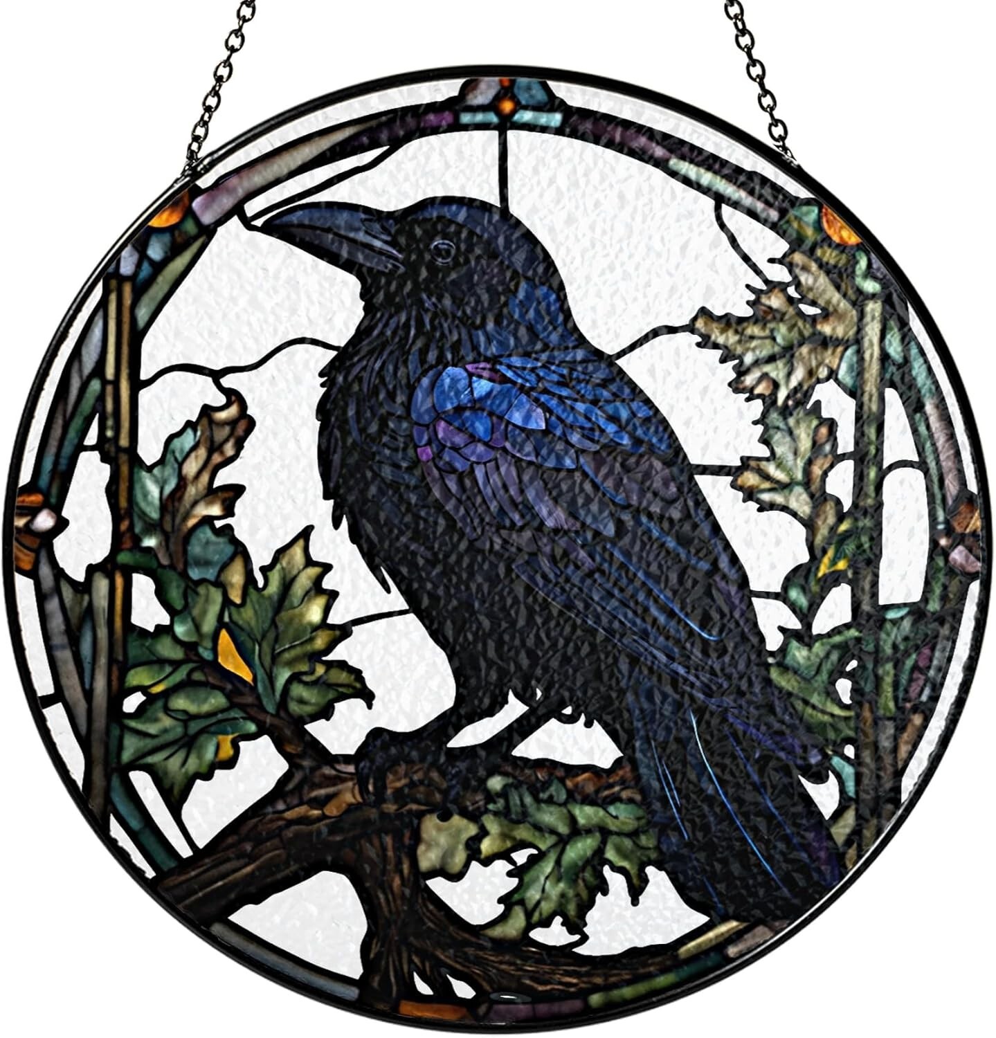 7.8″ Crow Stained Glass Window Hanging Suncatcher Indoor Window Gothic Gifts