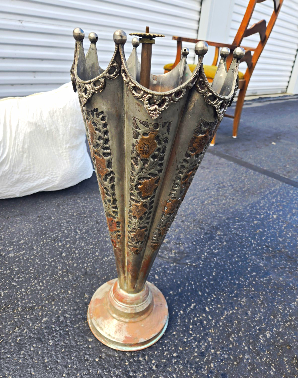 Art Nouveau Silverplate Floral Vase/Urn Flared Pedestal Base Crown Rim