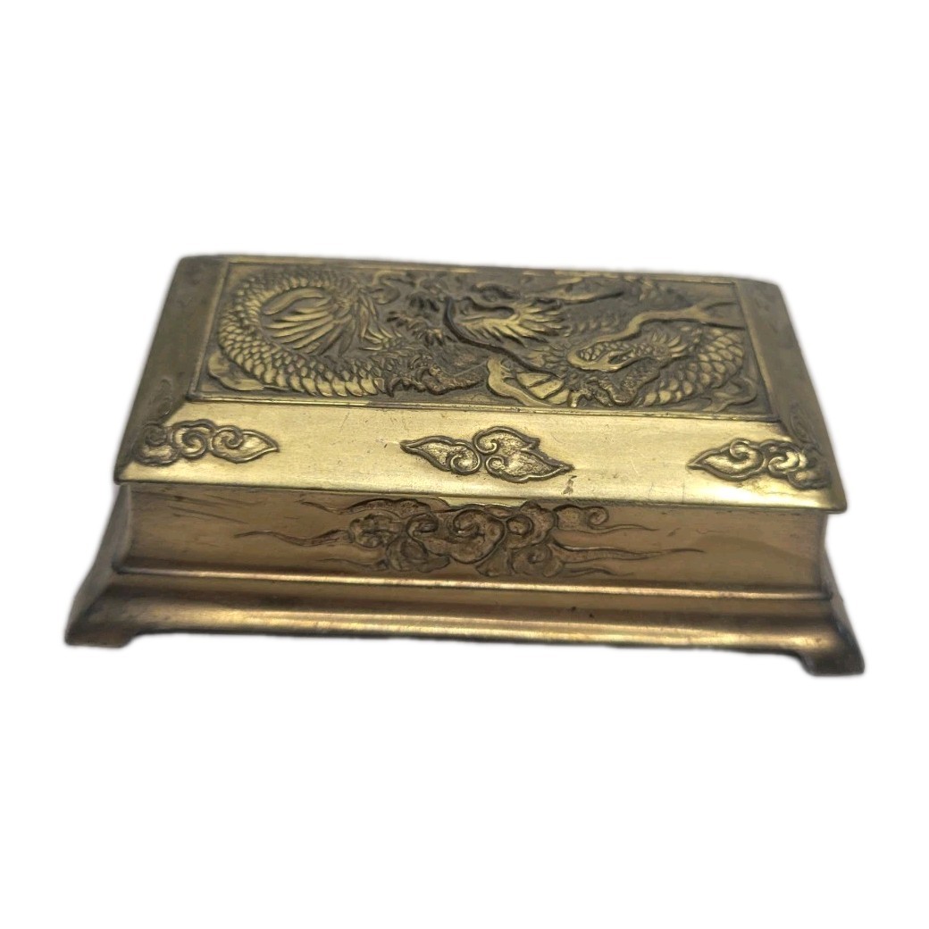 Vintage Japanese Brass Dragon Stamp Box Made In Japan