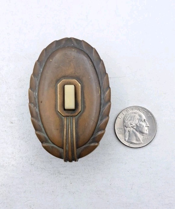 Antique Push Button Doorbell Old Vintage Brass Plate Door Hardware