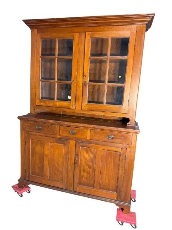 18TH CENT. WALNUT PEGGED STEP BACK CUPBOARD