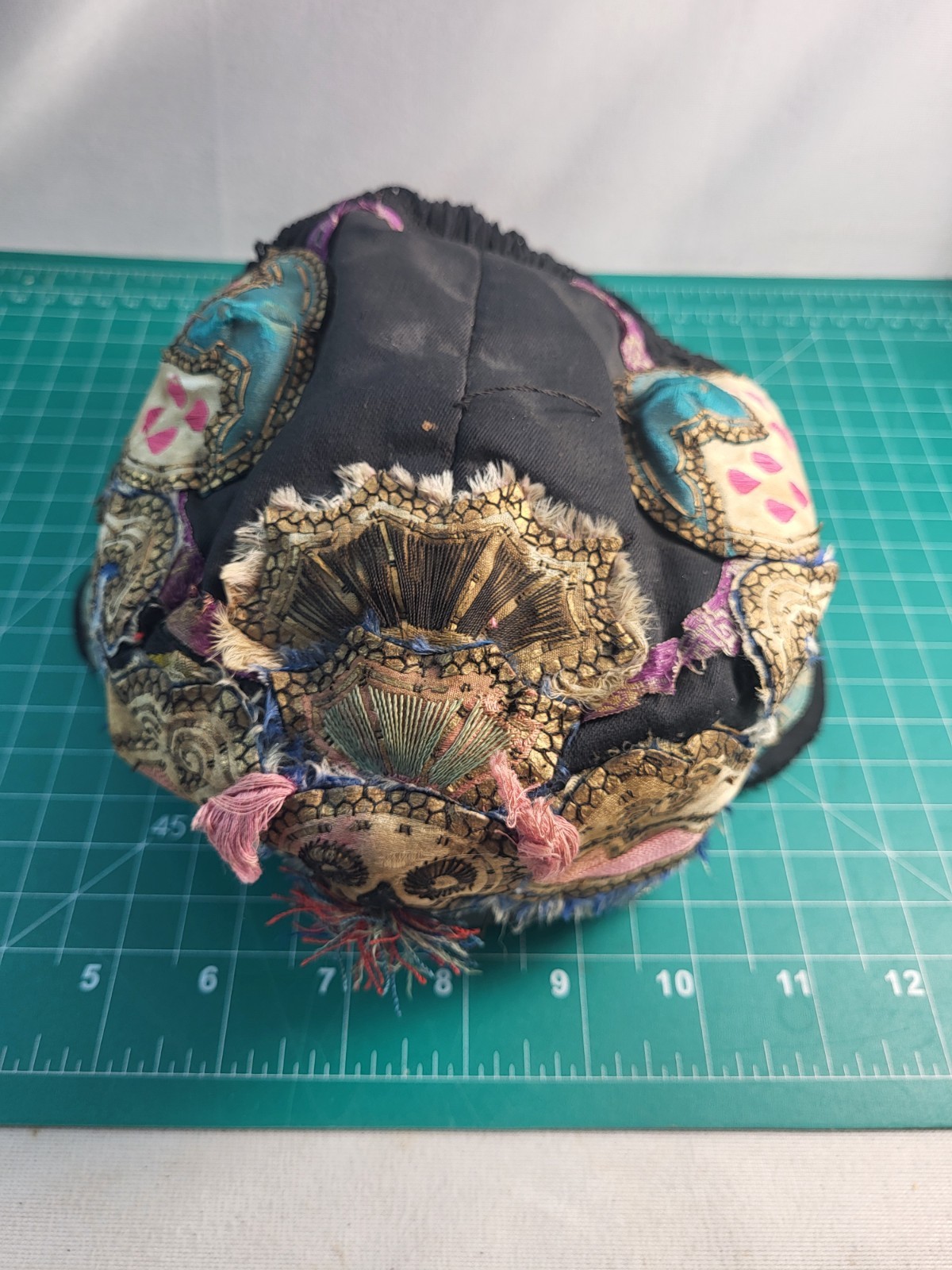 Antique Chinese Silk & Cotton Embroidered Child’s Miao Hat, Baby Cap