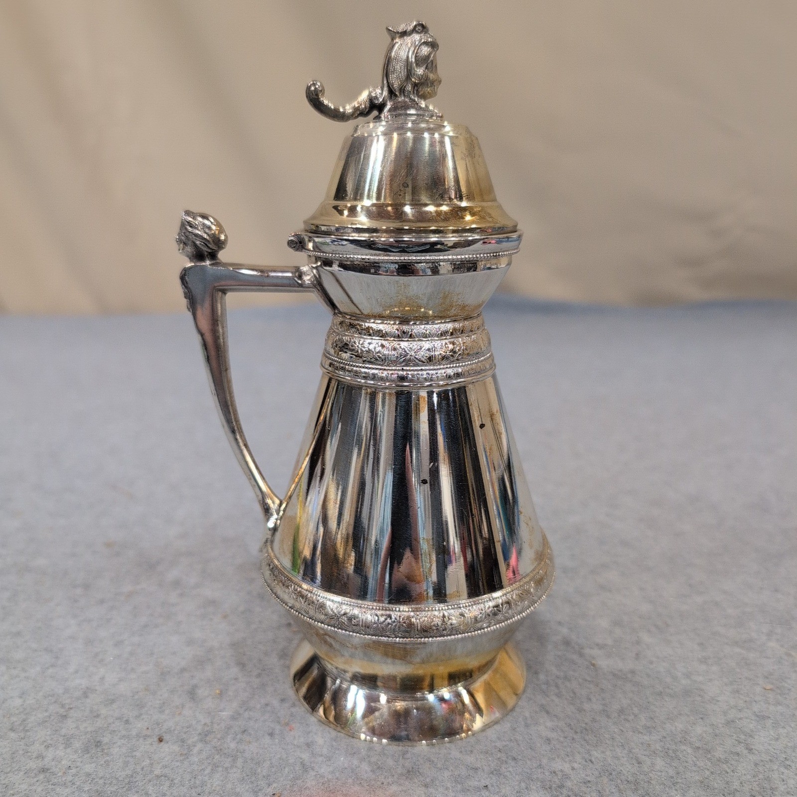 Antique Rogers Smith & Co Silver Plate Syrup Pitcher Figural 187 Meriden CT 1873