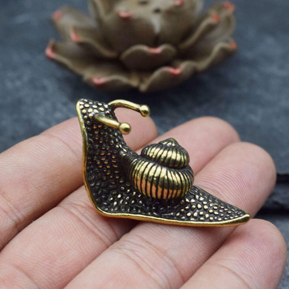 1X Antique Brass Solid Snail Animal Carved Statue Figure Ornament Gift Decor USA