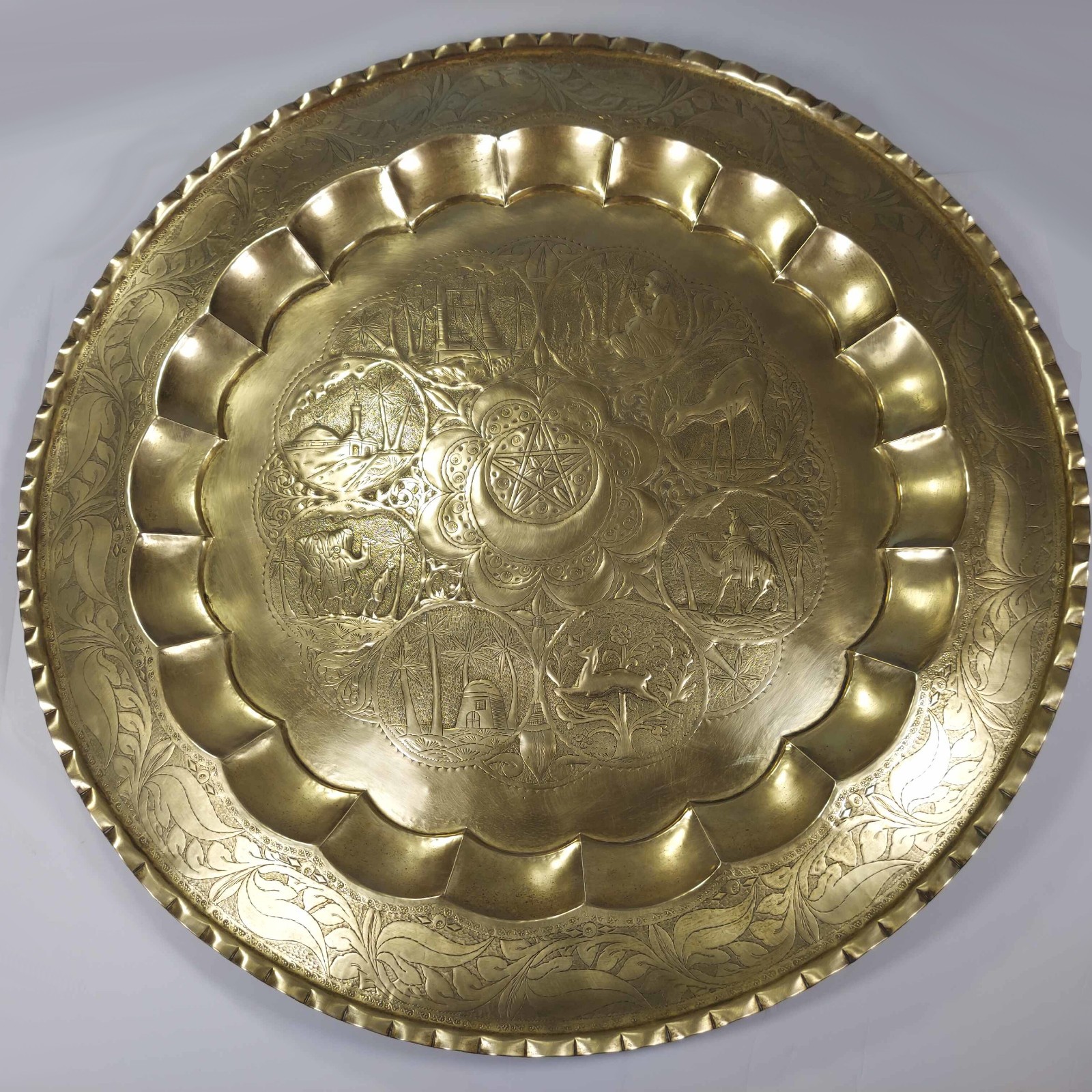 31″ Brass Islamic Table Top Middle East Tripoli Libya 1954 Adnan Bezanti