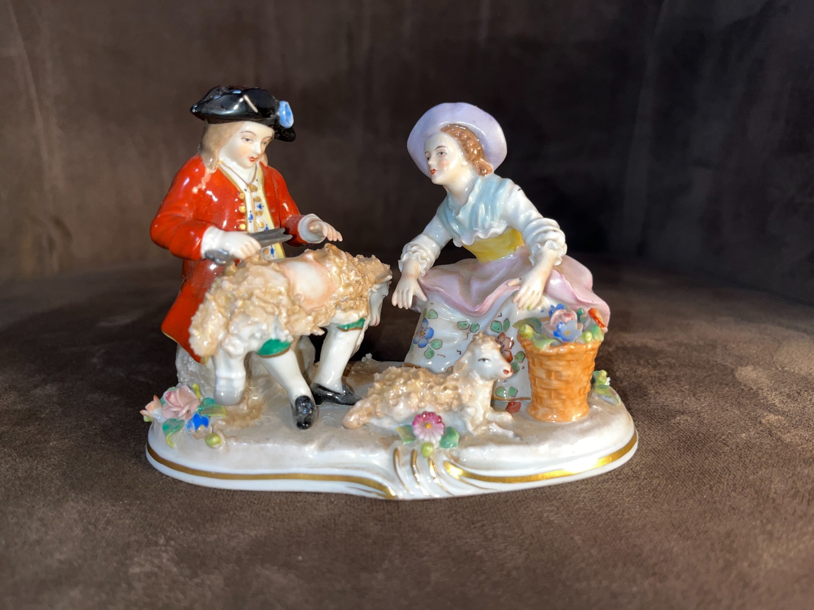 Antique German Porcelain Figural Group Shepherd & Shepherdess Sitzendorf c.1890