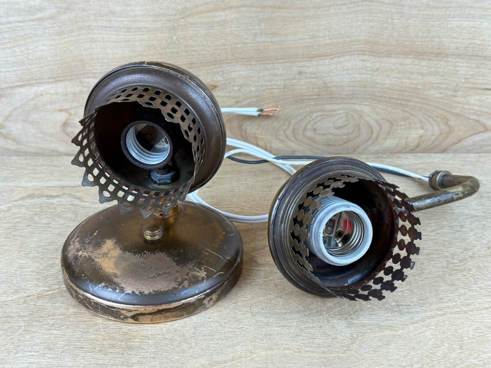 2 Antique Vintage Brass Tone Electric Sconce Porch Wall Light Lamp Parts Salvage