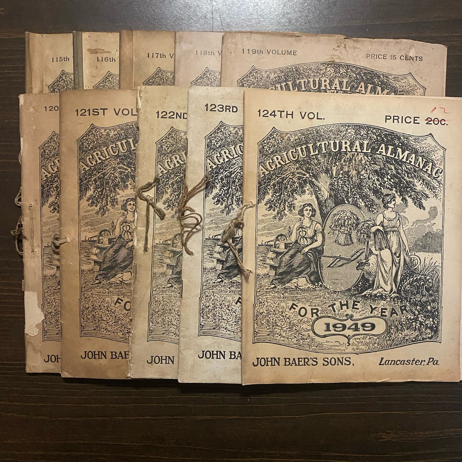 10 Agricultural Almanacs antique farm 1940-1949 John Baer’s Sons Lancaster