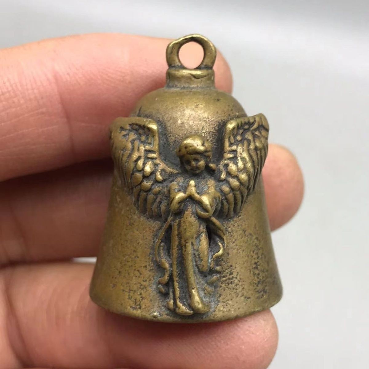 Vintage Brass Praying Angel Bell, Antique Style Guardian Chime Pendant Spiritual