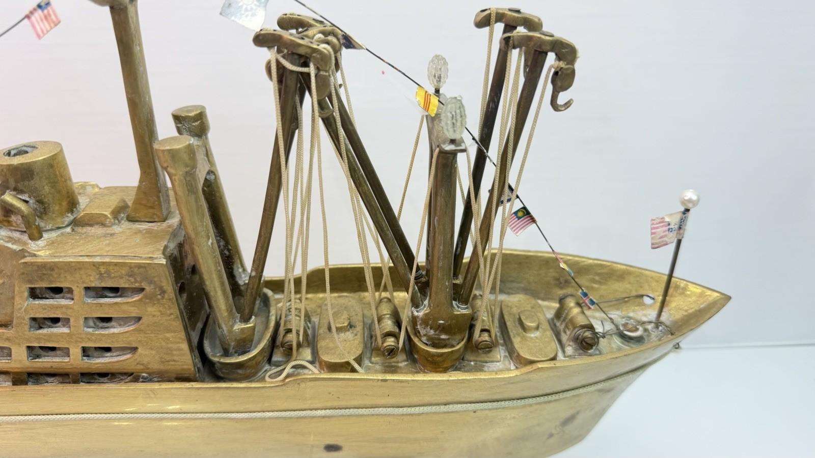 Vintage Large Brass Ship Model Handmade 23.5” AS IS