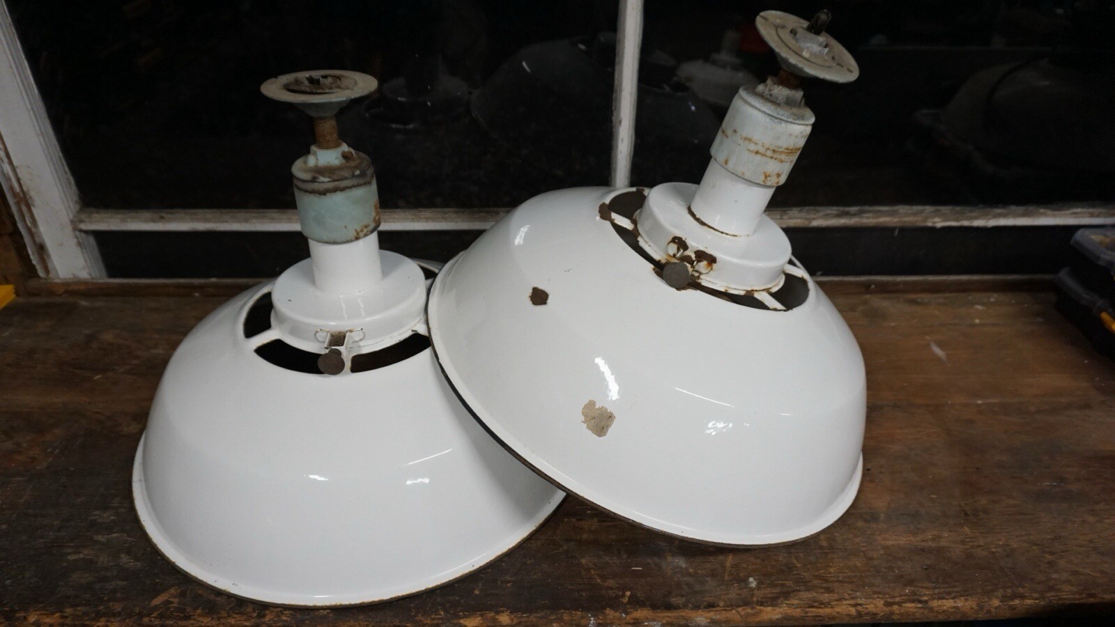 Set of 2 Vintage 21in Porcelain Industrial Westinghouse Shop/Barn Lights