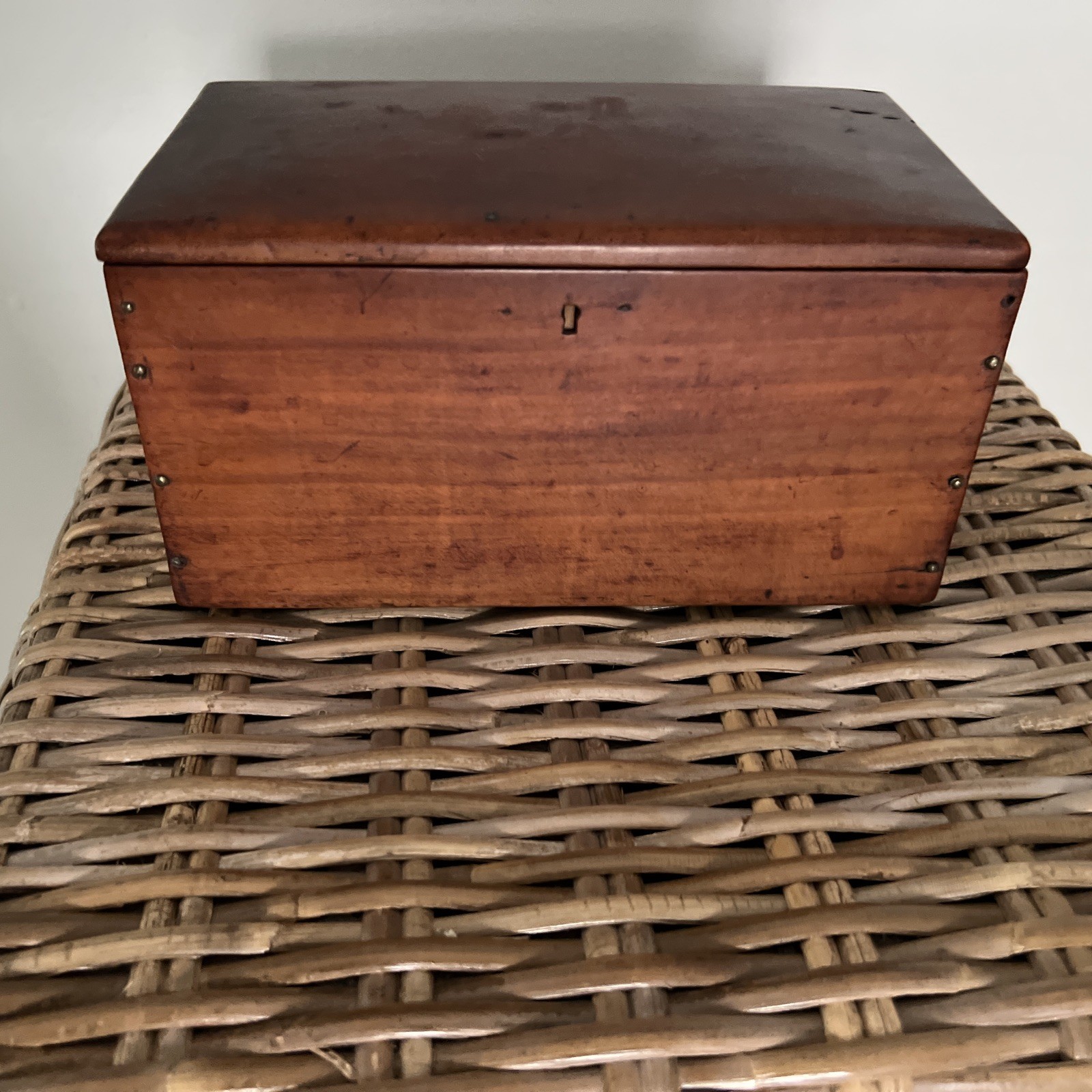 Antique Wooden Tea Caddy. 9” wide, 5-1/4” deep, 4-1/2” high