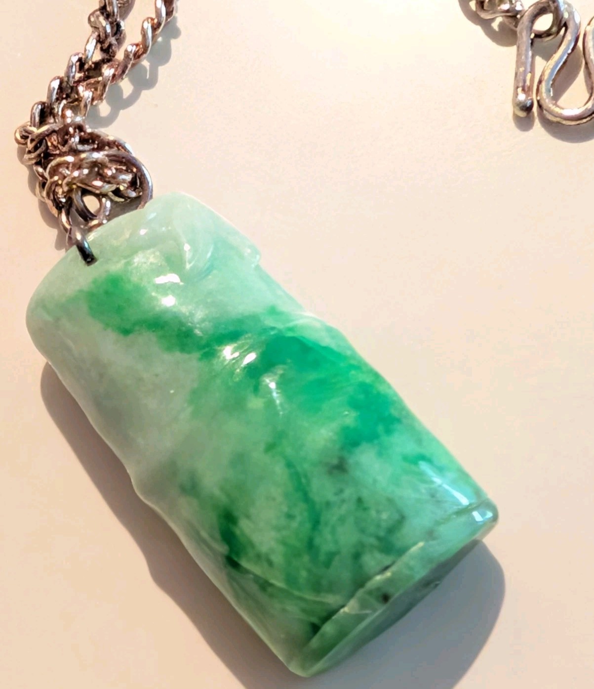 Beautiful Jade Bamboo Pendant On A Solid 99.9 Silver 20″ Chain