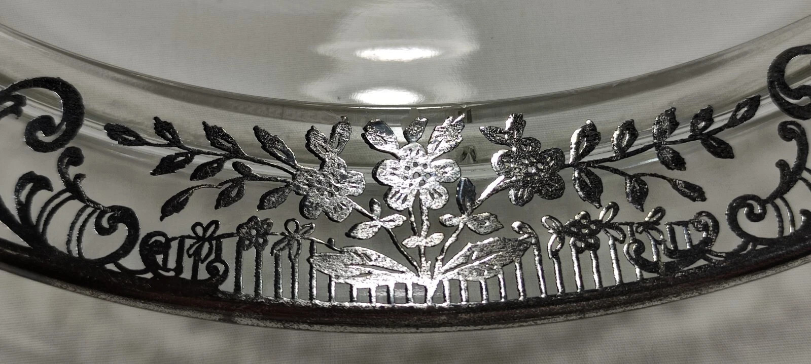Vintage Sterling Silver Overlay Glass Crystal Serving Platter Tray Starburst