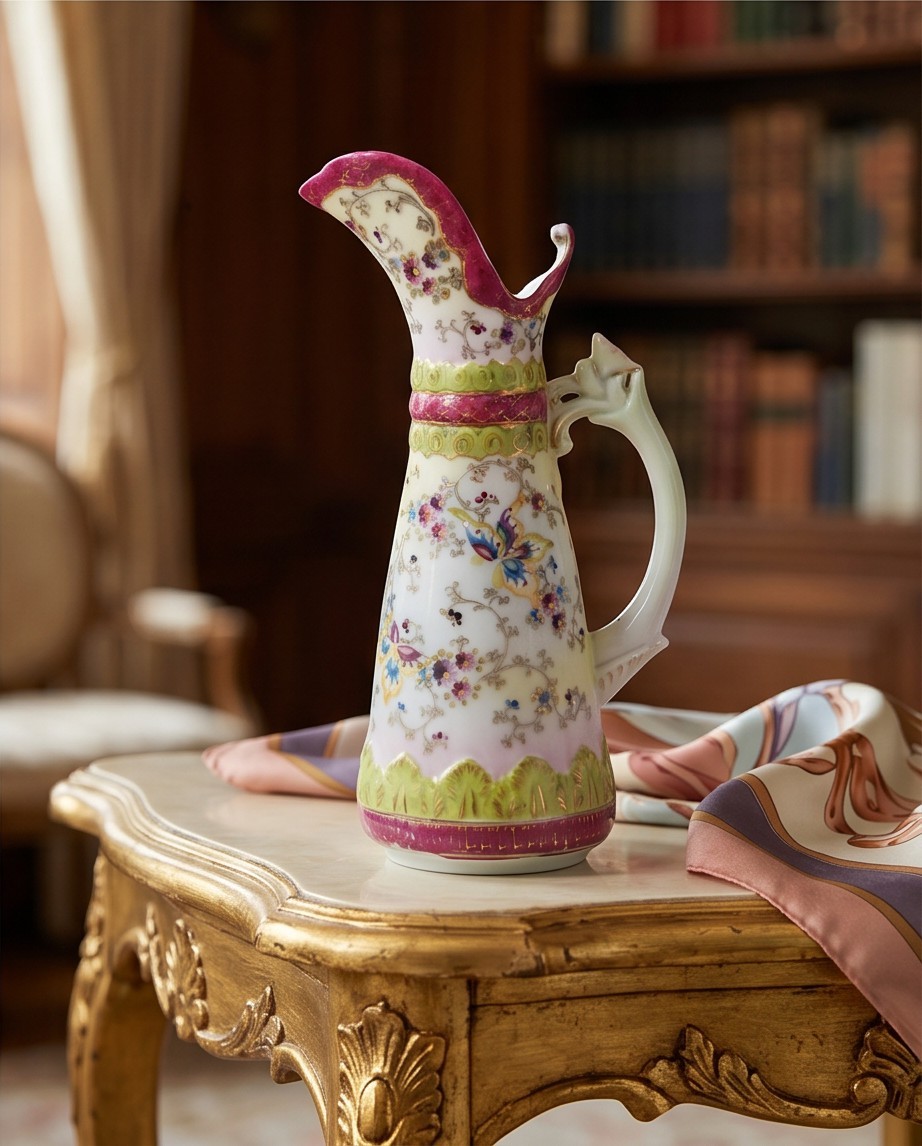Antique Japanese Porcelain Vase /Pitcher / Ewer Shimamura Factory 8″Tall