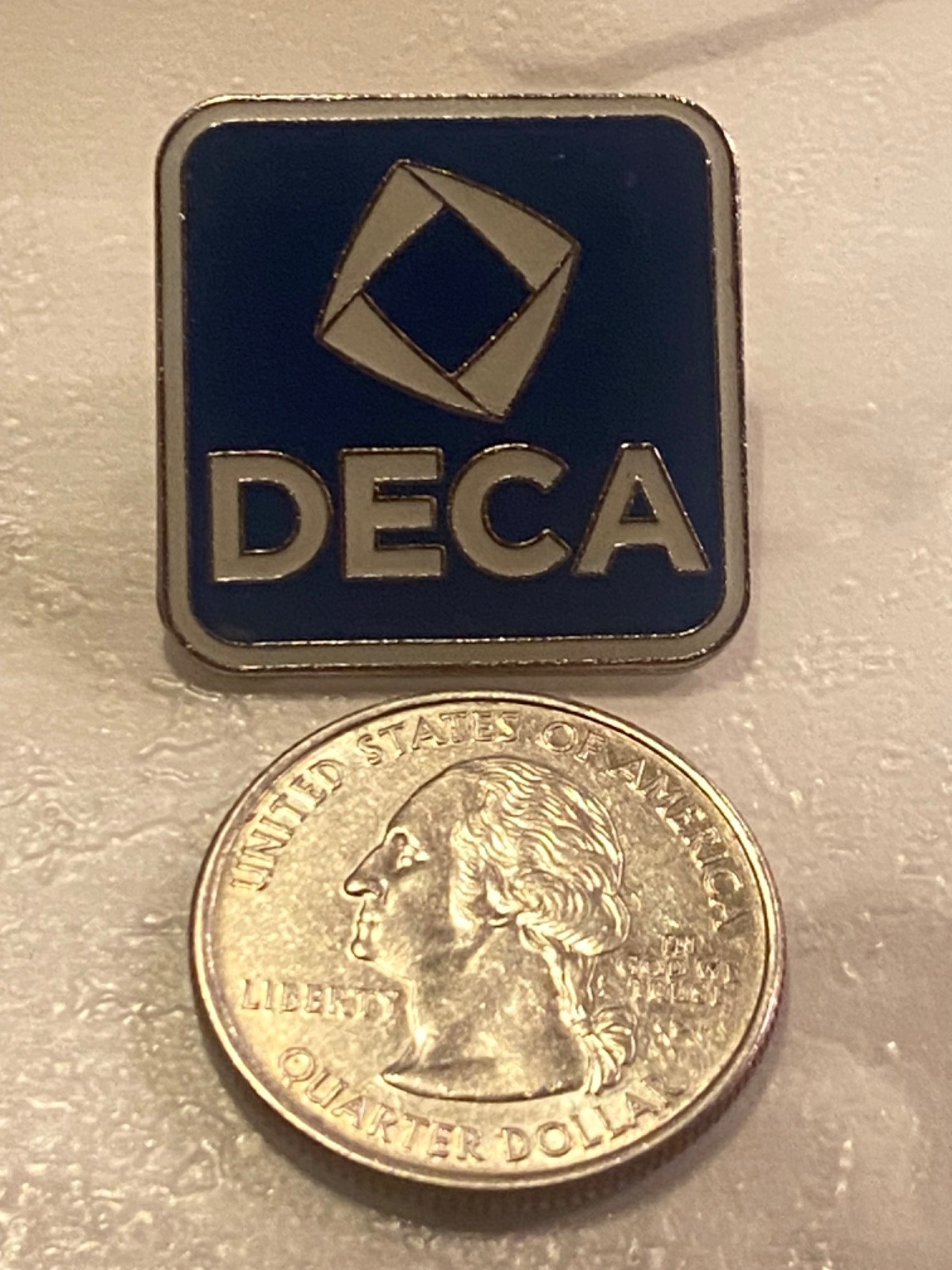 VTG DECA Business Education Student Organization Silver Tone Enamel Pin Square